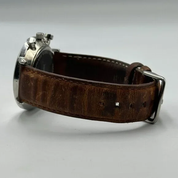 June & Ed Chronograph Watch Men Silver Tone 41MM Dial Date Window New Battery - Picture 9 of 13